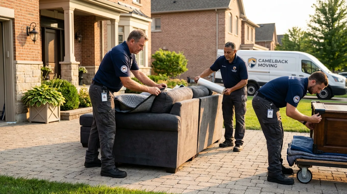 Large estate moving crew wrapping furniture in Essexville, MI