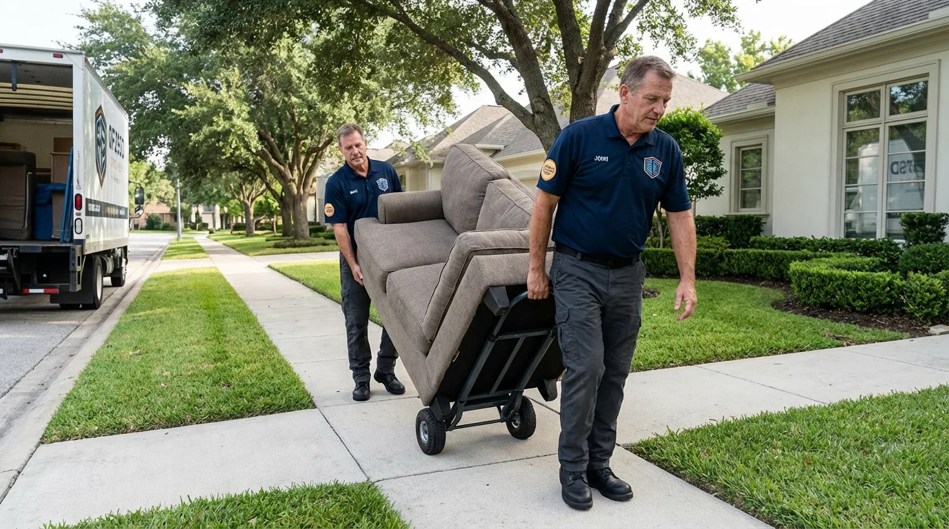 Local residential moving crew loading furniture in Essexville, MI