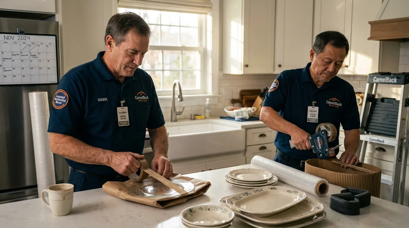 Professional crew packing kitchen dishware in Essexville, MI